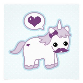 Cute Mustache Unicorn Birthday Custom Invitations