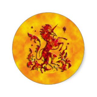 Unicorn Flames Round Stickers