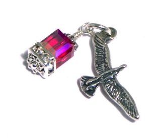 Sterling Silver Charm Pendant Confirmation Message Dove Red Crystal Cube ""But someone is coming soon who is greater than I am so much greater that I'm not worthy even to be his slave and carry his sandals. He will baptize you with the Holy S