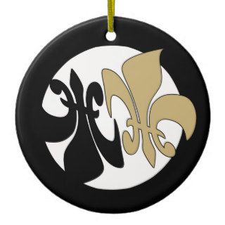 Black Gold Fleur de Lis Yin Yang Ornaments