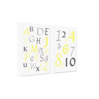ABC 123 Alphabet Numbers Yellow Gray Kids Nursery Gallery Wrap Canvas
