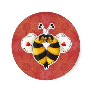 Valentine Hugging Bees in Love Round Stickers
