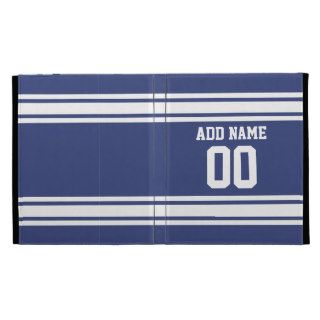Blue and White Stripes with Name and Number iPad Folio Case