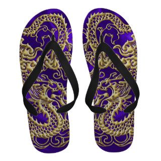Embossed Gold Dragon on Purple Satin Flip Flops