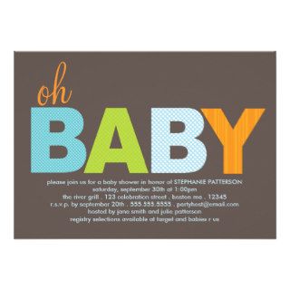 Tickled Oh Baby Boy Modern Baby Shower Personalized Invitation