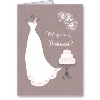 White Wedding dress and cake Bridesmaid Request Card
