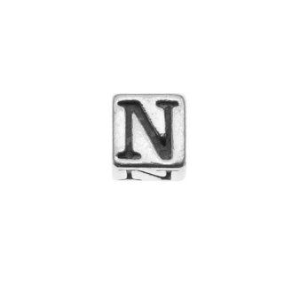 Sterling Silver Alphabet Cube Bead Letter "N" 4.5mm (1)