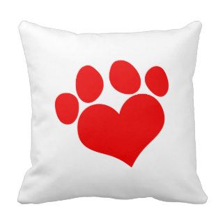 Red Heart Paw Print 2 Pillow