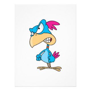 cute angry mean bird cartoon character invites