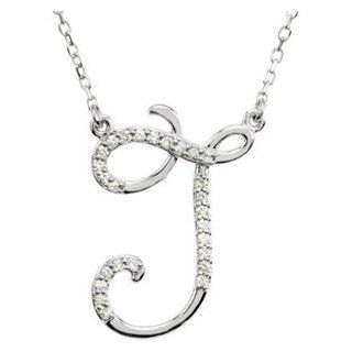 14k White Gold Alphabet Initial Letter J Diamond Pendant Necklace, 17" (GH Color, I1 Clarity, 1/8 Cttw) Stuller � Jewelry