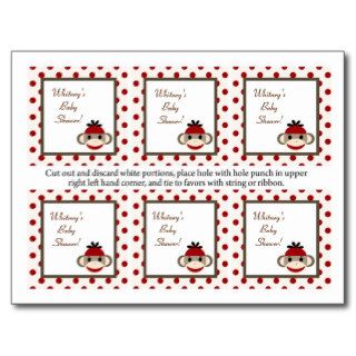 6 Favor Tags Red Sock Monkey Postcards