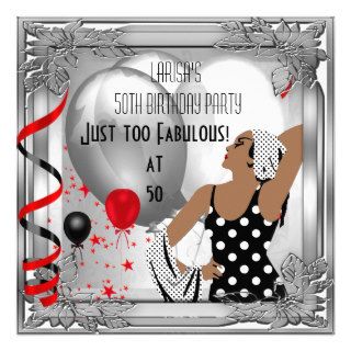 Art Deco Red Silver Black Fabulous 50 50th Party Custom Announcements
