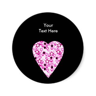 Patterned Heart Design in Pink, Black and White. Round Stickers