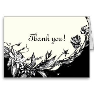 Vintage black white flowers ivory Thank You card