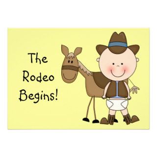 Cute Baby Boy & Horse Pony Custom Western Birth Card