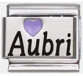 Aubri Purple Heart Laser Name Italian Charm Link Jewelry