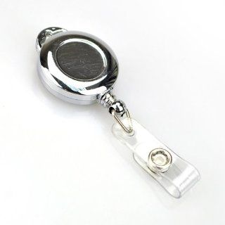 Retractable Chrome Color ID & Name Badge Holder Reel, With Belt Clip, SOLD INDIVIDUALLY 