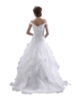 DAPENE Woman Off Shoulder Chapel Empire Yarn Bridal Gown Wedding Dress