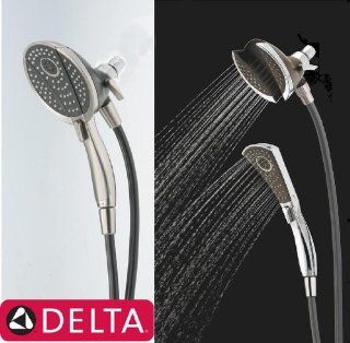 Delta 75480 Shower Head, 4Spray In2ition 2in1 Mounted w/ Detachable Arm Chrome   Shower Arms And Slide Bars  