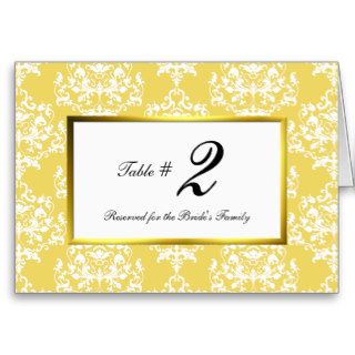 Chic Yellow and White Damask Table Number Cards
