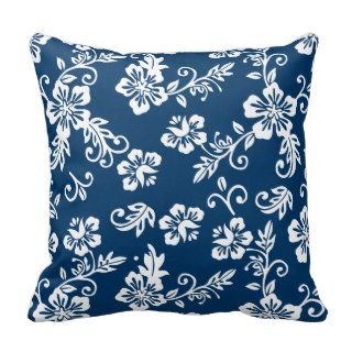 Blue Tropical Hawaiian Floral Print Pillow