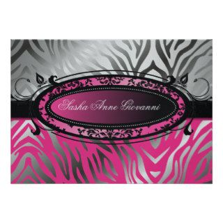 311 C'est Luxueux  Hot  Pink Zebra  Sweet 16 Personalized Announcements