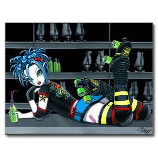 "Darby" Gothic Roller Derby Skate Girl Postcard