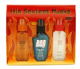 His Sexiest Musks By Parfums De Coeur For Men. Gift Set ( Skin Musk Fragrance Body Spray 2.0 Oz + Bod Man Fresh Blue Musk 1.8 Oz + New Musk Fragrance Body Spray 2.0 Oz )  Beauty