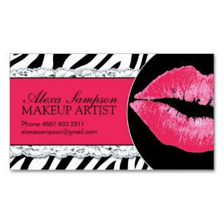 Hot  Pink Lips + Zebra Print Business Cards