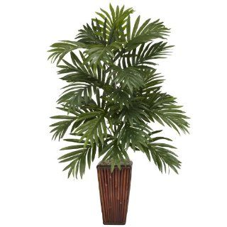 Nearly Natural 6675 Areca Palm with Bamboo Vase Decorative Silk Plant, Green   Artificial Plants