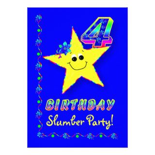 Smiley Star 4th Birthday Slumber Party Invitation