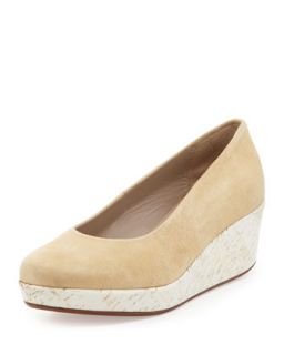 Sari Painted Cork Suede Wedge, Camel/White   Jacques Levine   Camel/White (40.