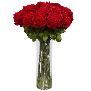 Nearly Natural 1214 Giant Rose Silk Flower Arrangement, Red   Artificial Mixed Flower Arrangements