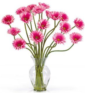 Nearly Natural 1086 PK Gerber Daisy Liquid Illusion Silk Flower Arrangement, Pink   Artificial Mixed Flower Arrangements