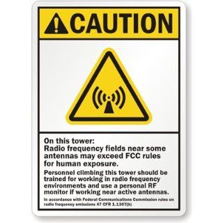 SmartSign Aluminum Sign, Legend "Caution Radio Frequency", 14" high x 10" wide, Black/Yellow on White