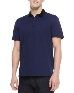 Mens Grosgrain Collar Short Sleeve Polo Shirt   Lanvin   Navy (XXL)