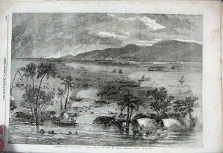 Flood Ganges Near Rajmahal India 1856 Old Print  