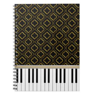 Elegant Piano Keys with Gold Quatrefoil on Black Note Books