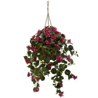 Nearly Natural 6734 Bougainvillea Silk Hanging Basket, Green/Pink   Artificial Floral Arrangements
