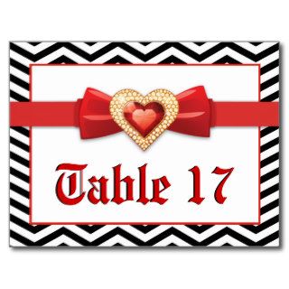 Black white chevron with red jewel table number postcard