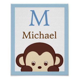 Pop Mod Monkey Nursery Wall Art Name Print