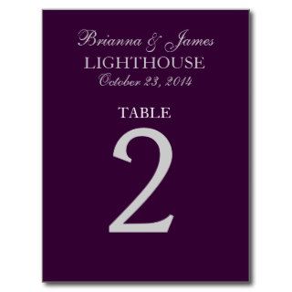 Eggplant Purple Silver Wedding Table Number 2 Card Post Cards