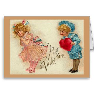 Greeting Card   Valentine little boy & girl heart.