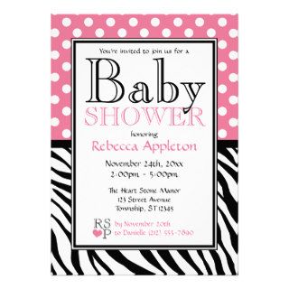 Polka Dot Pink & Zebra Print Baby Shower Invites