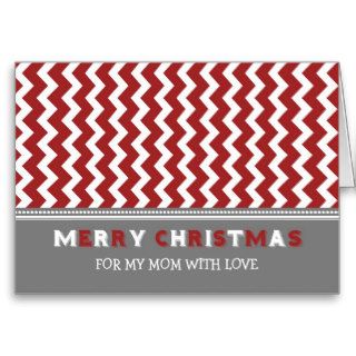 Chevron Red Grey Mom Merry Christmas Card
