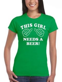 Junior This Girl Needs A Beer Irish Green T Shirt Tee Clothing
