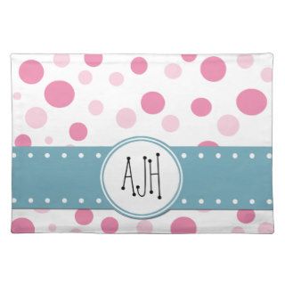 Monogram   Spots (Dotted Pattern)   Pink Blue Placemats