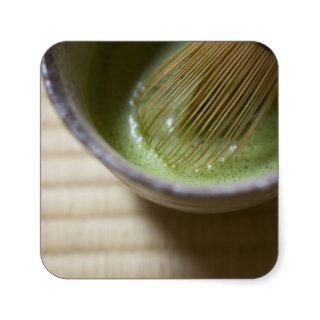 Japanese tea bowl and bamboo whisk square sticker