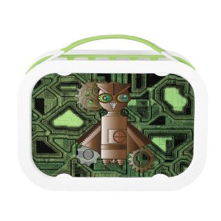 Steampunk Owl & Green Circuit Board Lunch Box