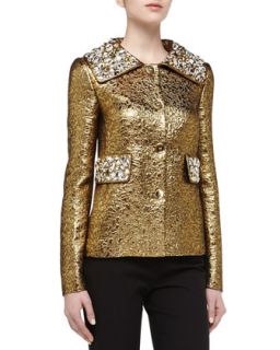 Womens Rhinestone Studded Brocade Jacket, Gold   Michael Kors   Gold (2)